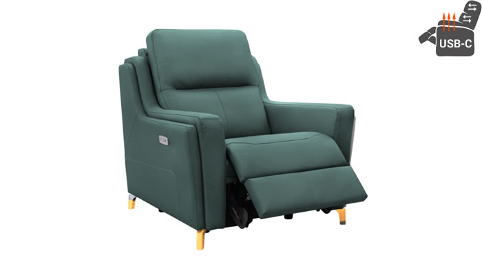 Parker Knoll Portland Power Plus Recliner Headrest Lumbar USB Heated Seat Madri Ocean Leather Teak Leg